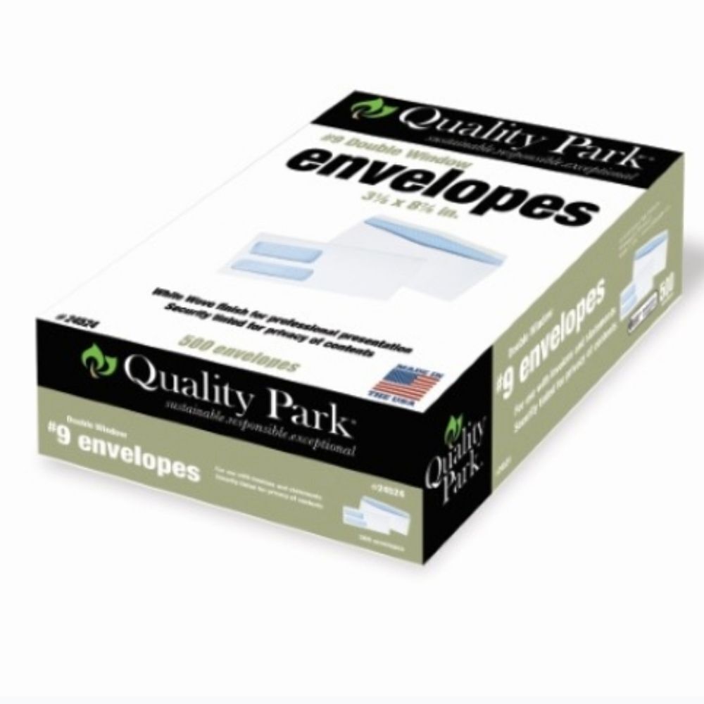 ✉️Quality Park #9 Double Window Security Envelopes, 500 Pk  - 3-7/8 x 8-7/8"